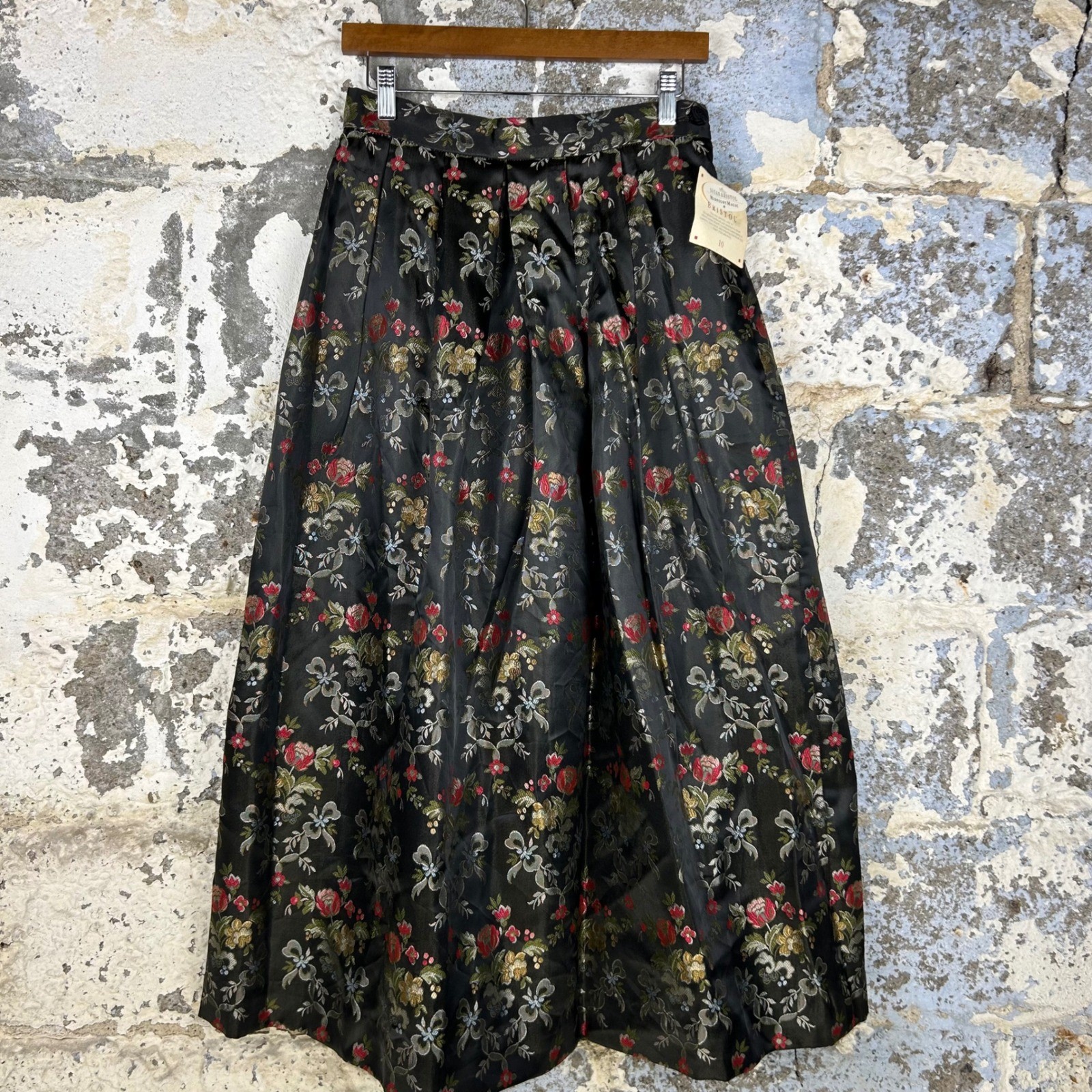 Deadstock Vintage 90&rsquo;s Susan Bristol Midnight Magic Brocade Floral Maxi Skirt 10