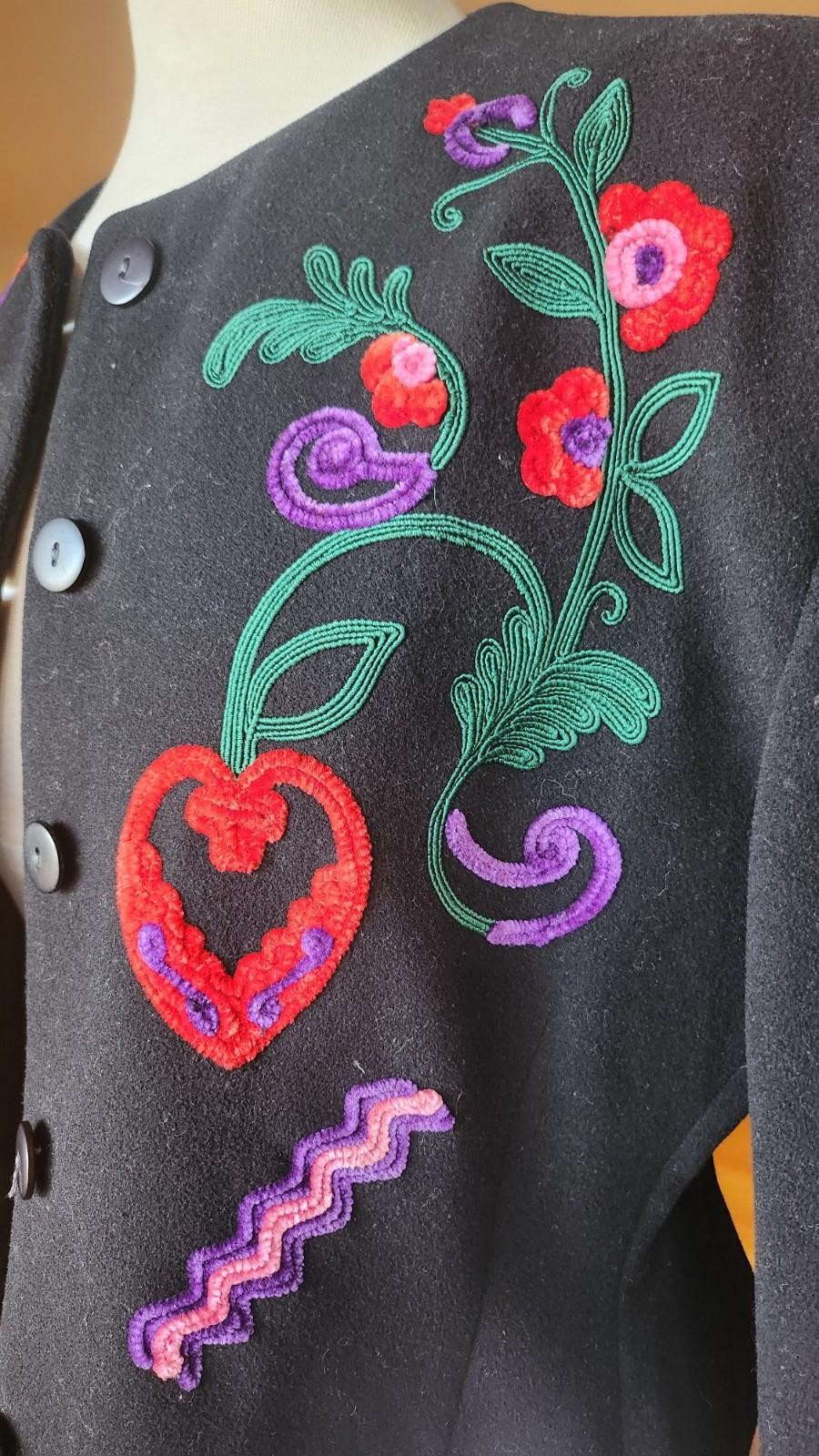 Vintage Byblos Black Embroidered Cropped Jacket Made in Italy Sz 46