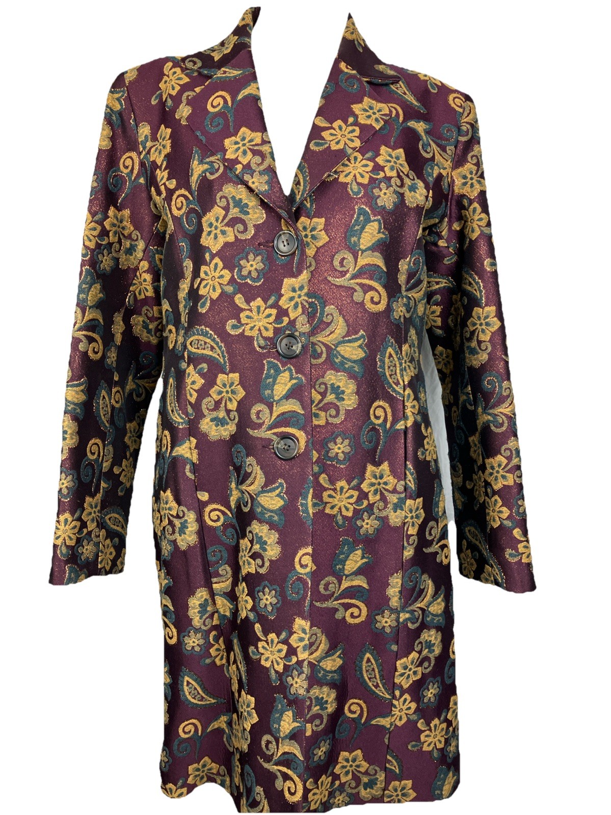 1990s Sandy Piano SPI 25 Floral Brocade Jacquard Evening Coat 90s Canada