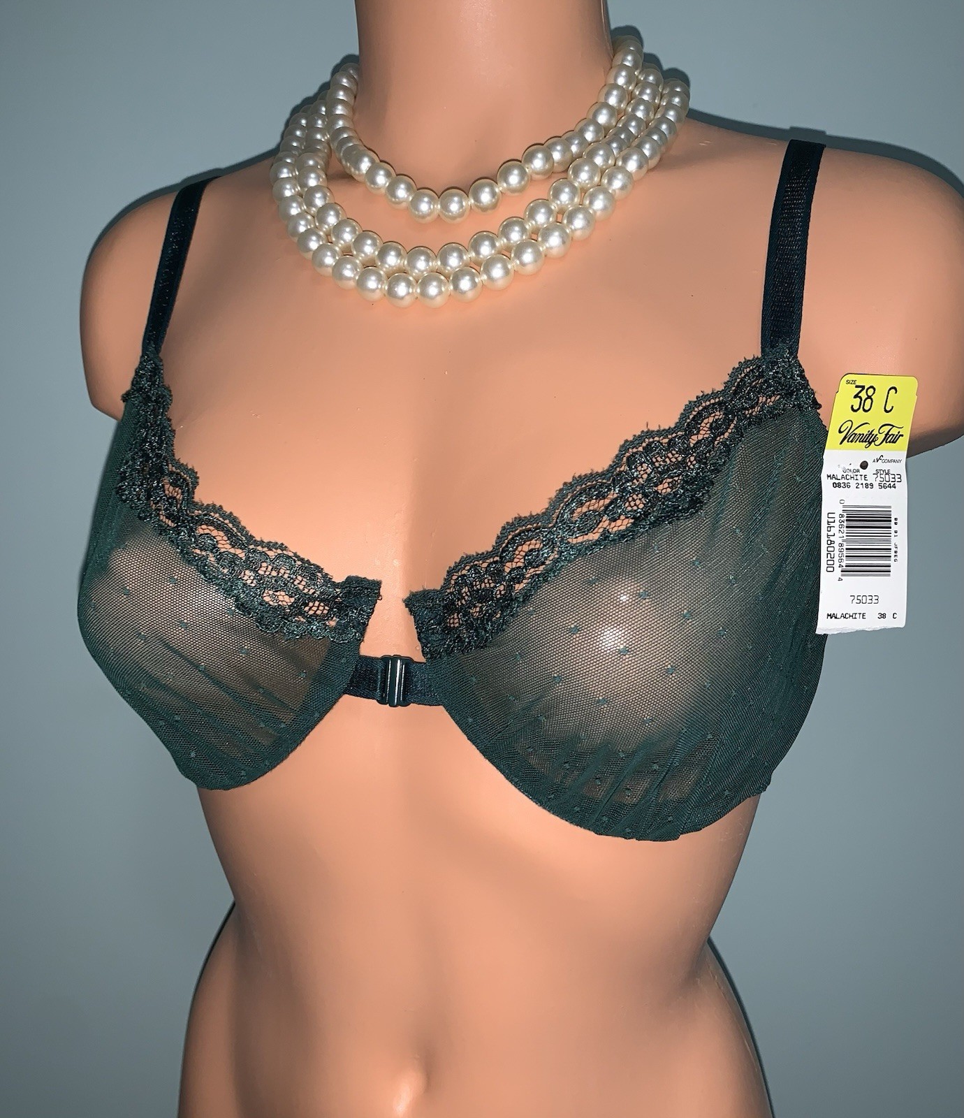 Vtg NEW SHEER Chiffon Lace Vanity Fair UW Bra 38C Front Closure NOS