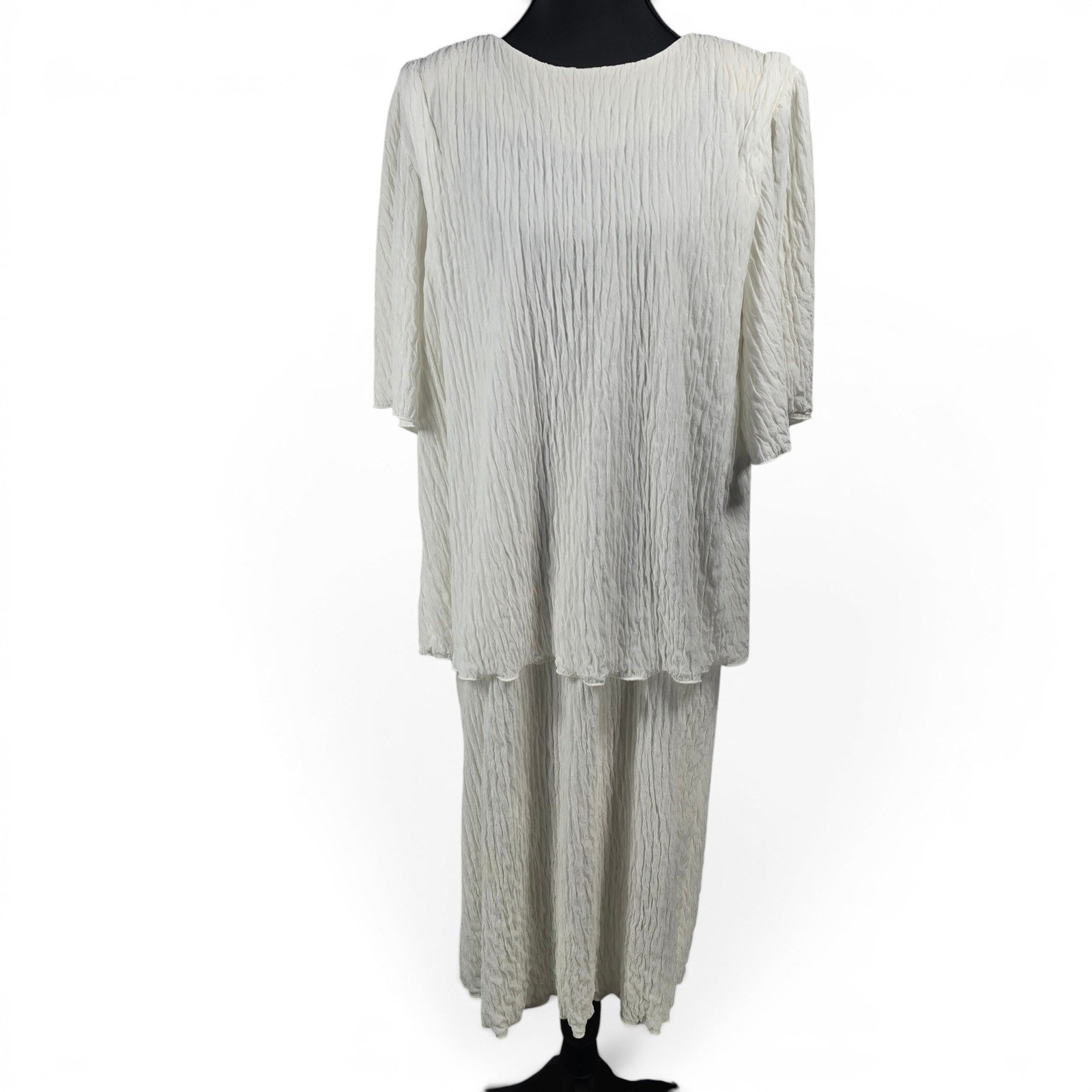 Vintage Riccardo e Barone White Crinkle Textured Dress Woman Plus Size 20.5 USA