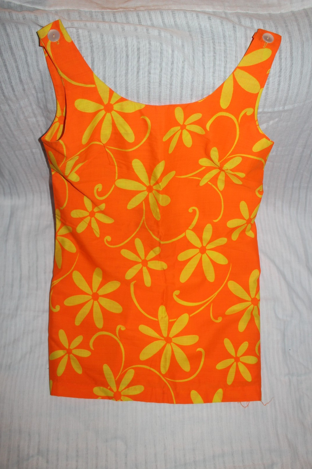 Vintage Fumi&rsquo;s at Waikiki Custom Made Hawaiian Mini Shift Dress Orange/Yellow -M