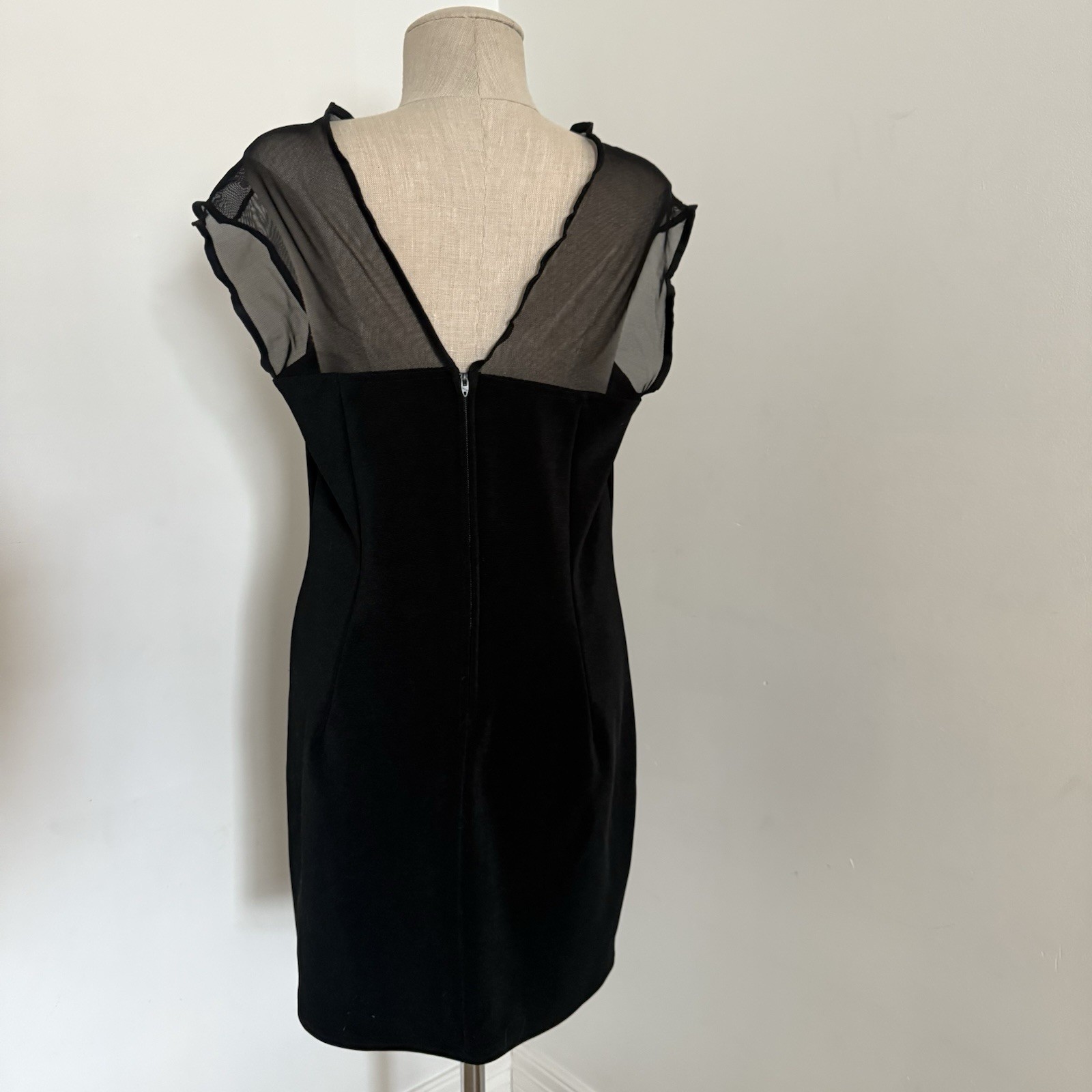 Vintage Boulevard De Paris Fitted Black Dress Size 12 Stretch Knit Sheer