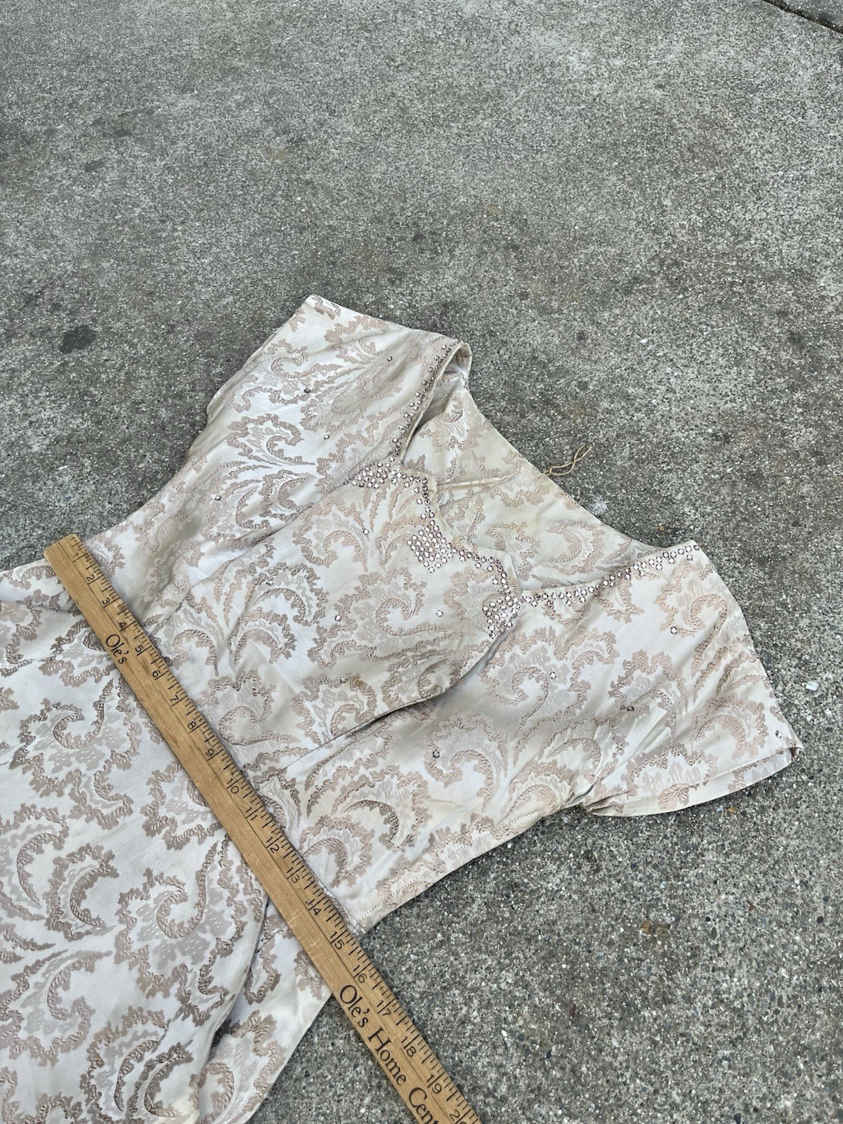 VTG 1950s Brocade Jacquard Rhinestone Cocktail Dress Hollywood Glam 31” Waist