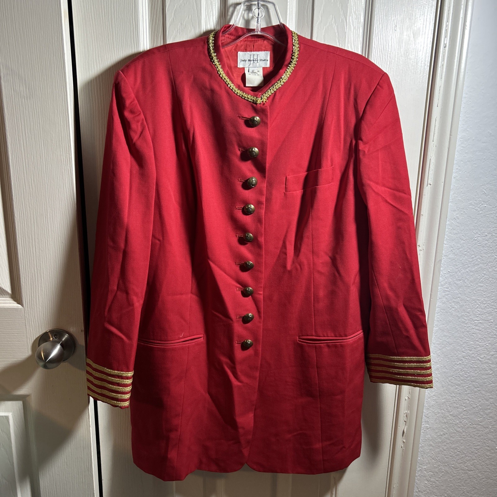 Vintage Judy Hornby Red Gold Button Up SIze 12 Wool Jacket 80s/90s