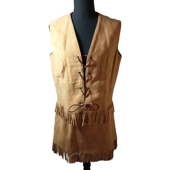 Vintage Boho 1980s Suede Tassel Skirt and Vest, see measurements