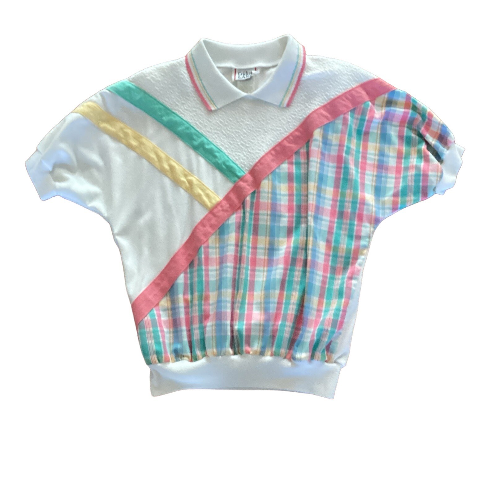 Cricket Lane Vintage Grandma Shirt Pastel Plaid Colorblock Dolman Sleeve Small