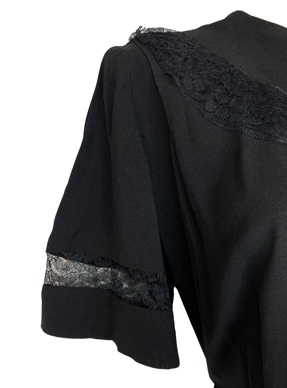 Vintage 1940s black midi dress set M short sleeve jacket rayon lace