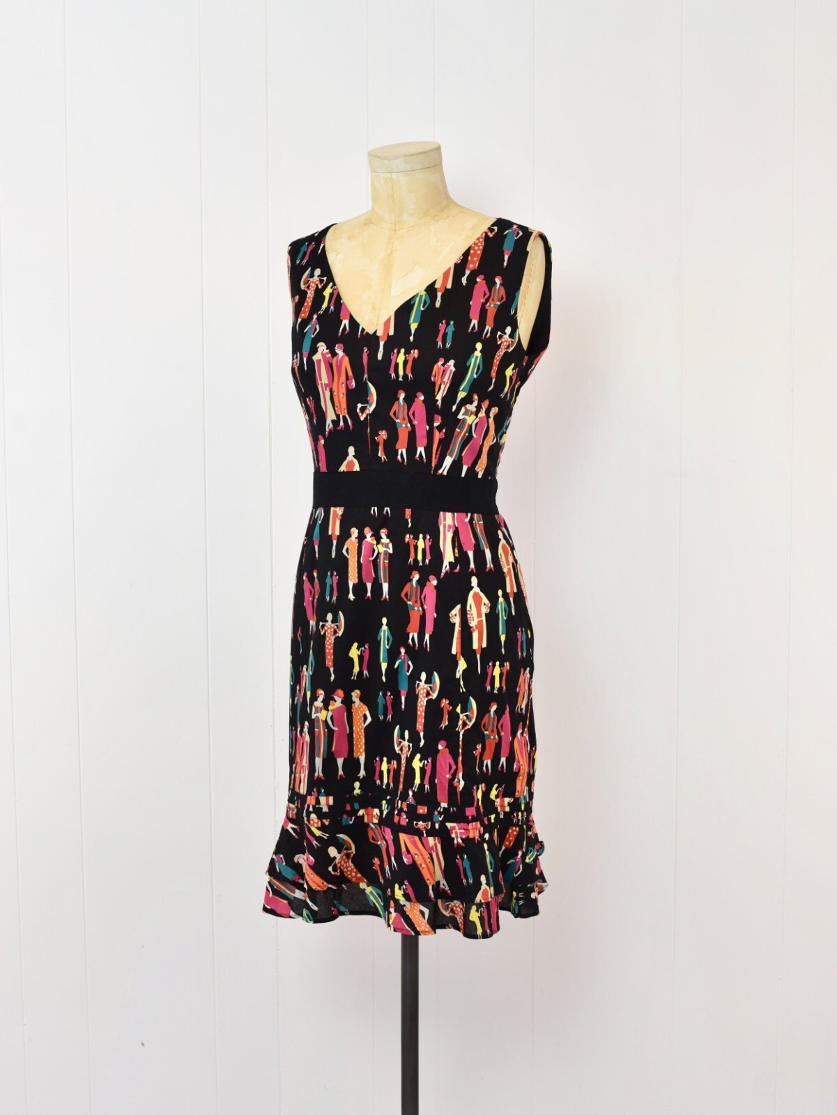 1990s/2000s Y2K Flapper Ladies Art Deco Novelty Print Kay Unger New York Dress