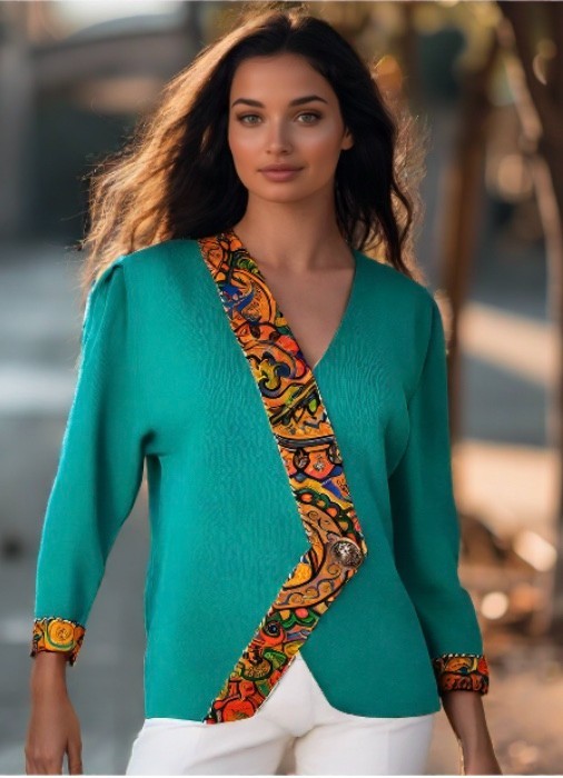 Vintage 80s Knit Jacket Paisley Jeffrey Dara By Linda Hutley Green Size Medium