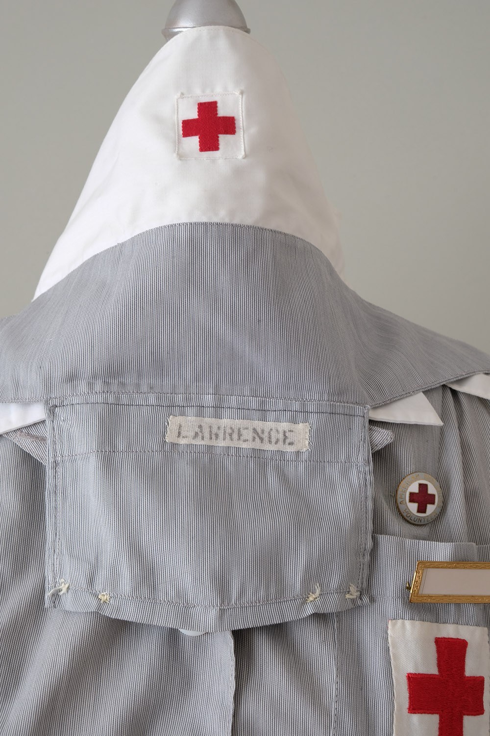 Vintage Post-WWII Red Cross Uniform Dress + Hat, Pins, Collars, and Name Plate