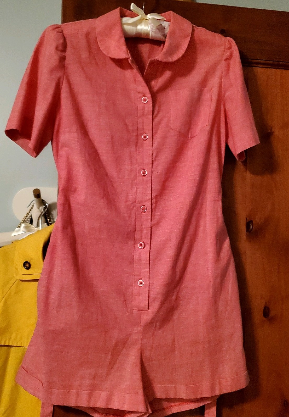 1940s VTG Handmade Chambray Button Down Romper Size Small w/Cute Puff Sleeves