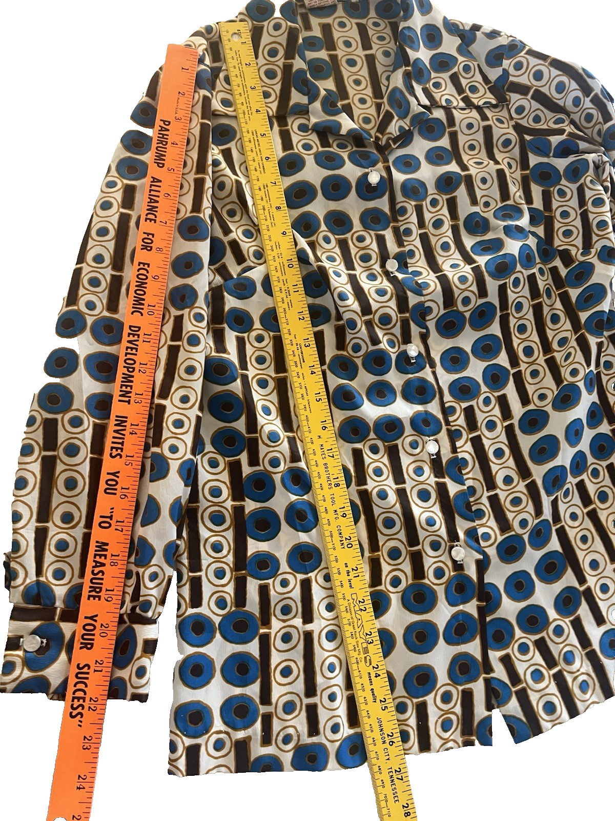 VTG 70s Disco Bold Geometric Circles Big Collar Blouse Graff Californiawear Top