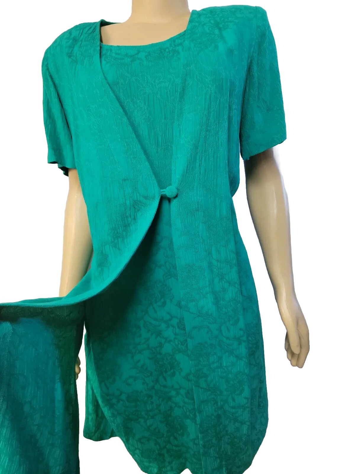 VTG 80’s SPECIAL THYME OCCASION L GREEN TEXTURED SHEATH COAT DRESS WOMEN #W7