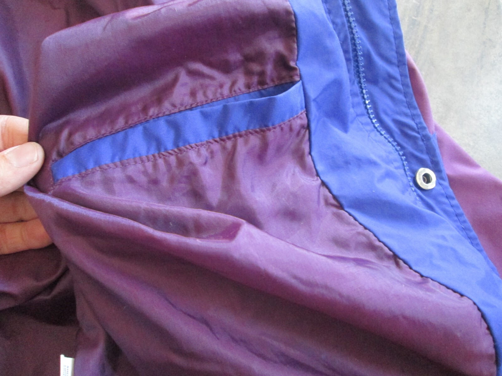Vintage Pro Gear Nylon Jacket Women&rsquo;s Large Color Block Purple Neon Hooded Korea
