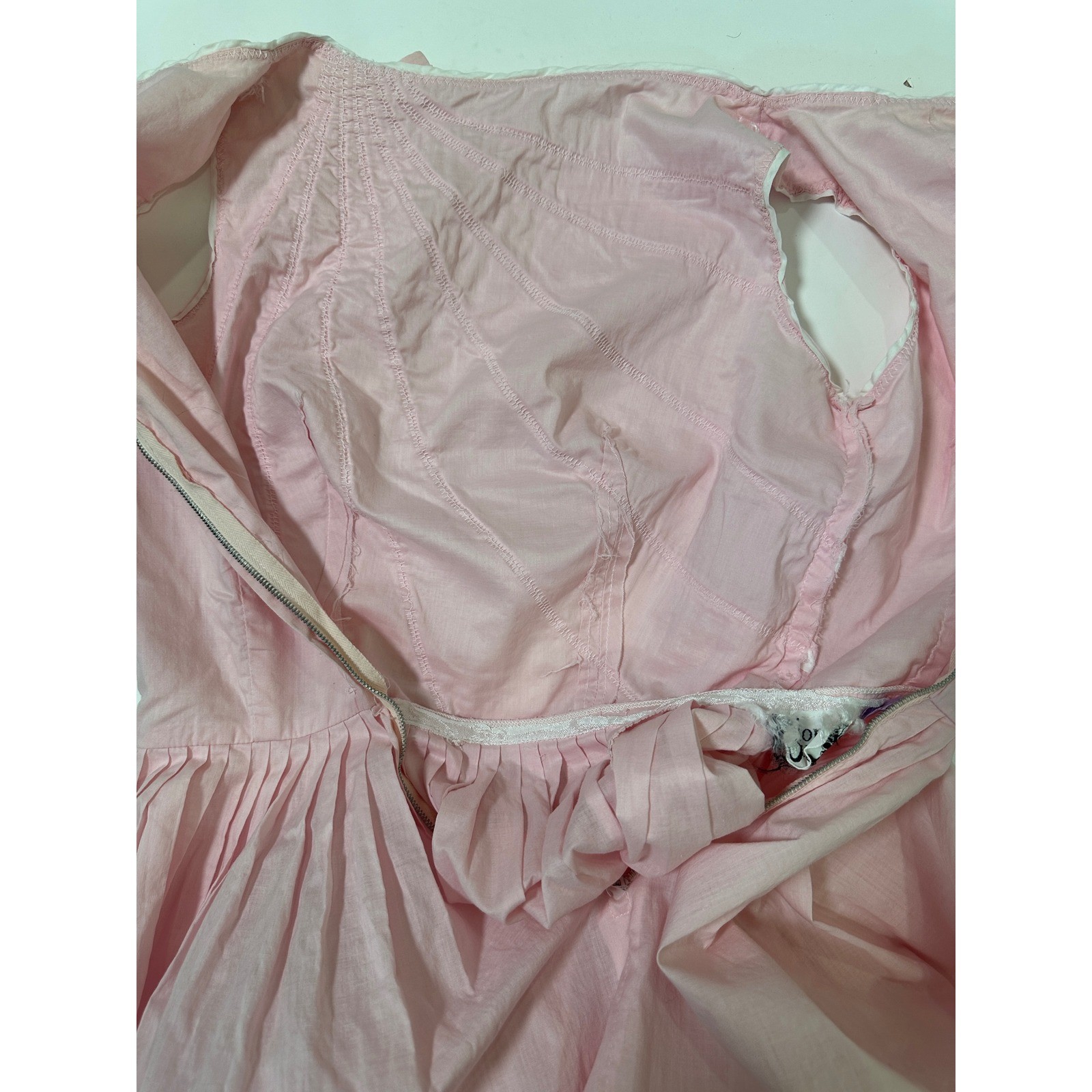 Vintage 1950s Cute Tailored Junior Pink Sunburst Dress Bow circle Skirt cotton