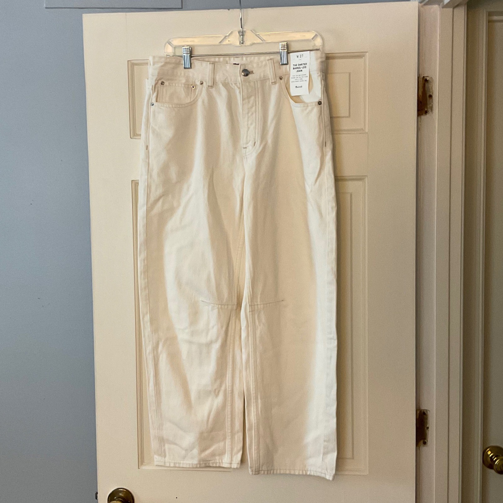 Madewell The Darted Barrel-Leg Jean Vintage Canvas Ivory Button Fly Size 27 NWT