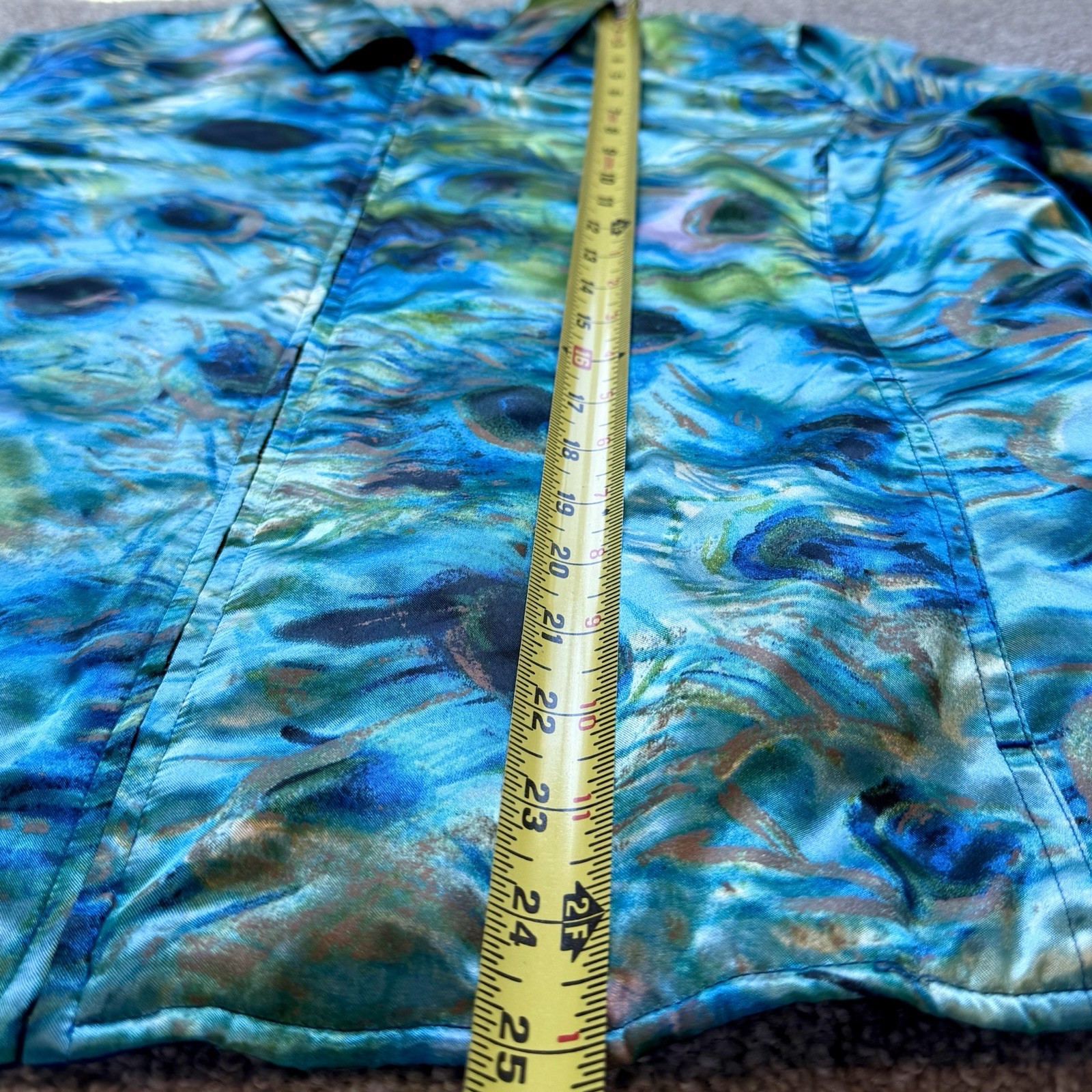 Vintage Reversible Peacock Feather Quilted Jacket Wearable Art Womens XL 80s 90s