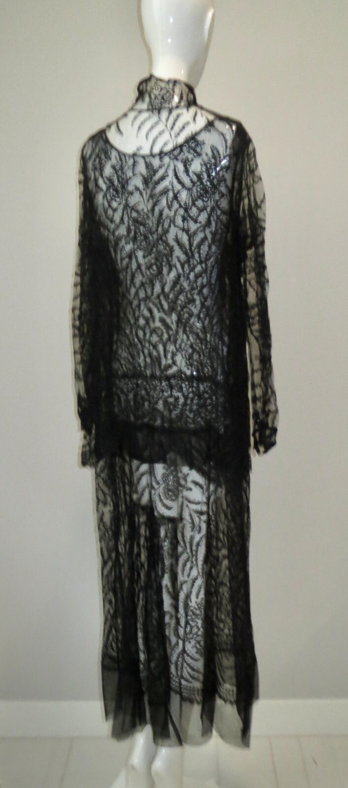 Antique Edwardian Gown + Jacket Chantilly Lace Pleated Back Ex Cond