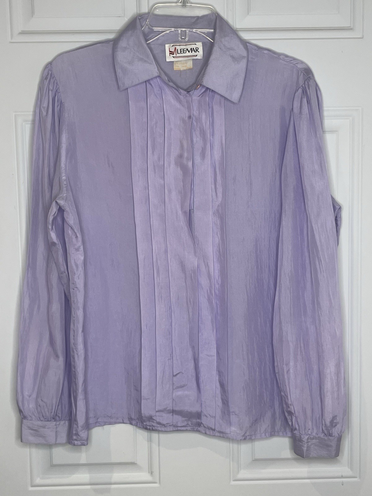 Vintage Lee Mar 100% Silk Blouse Medium Purple Lavendar Button Front Cottagecore