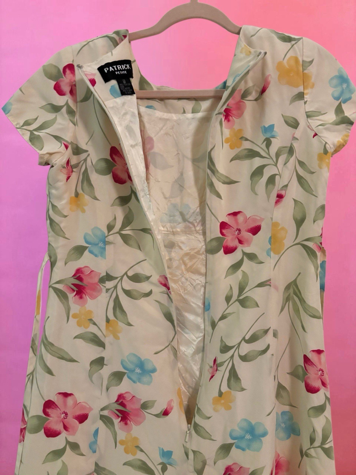 Vintage 80s 90s Patrick Petite 100% Silk Butter Yellow Pink Floral Maxi Dress 6P