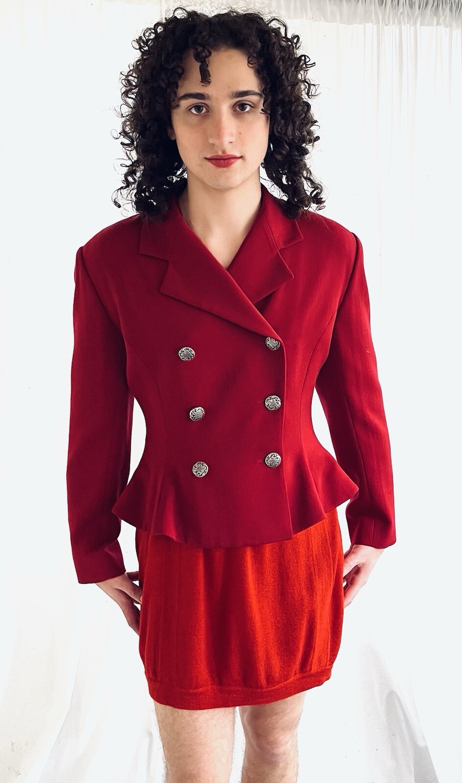 Chloe A/W 1990 Vintage Red Runway Jacket Coat Martine Sitbon Silver Buttons