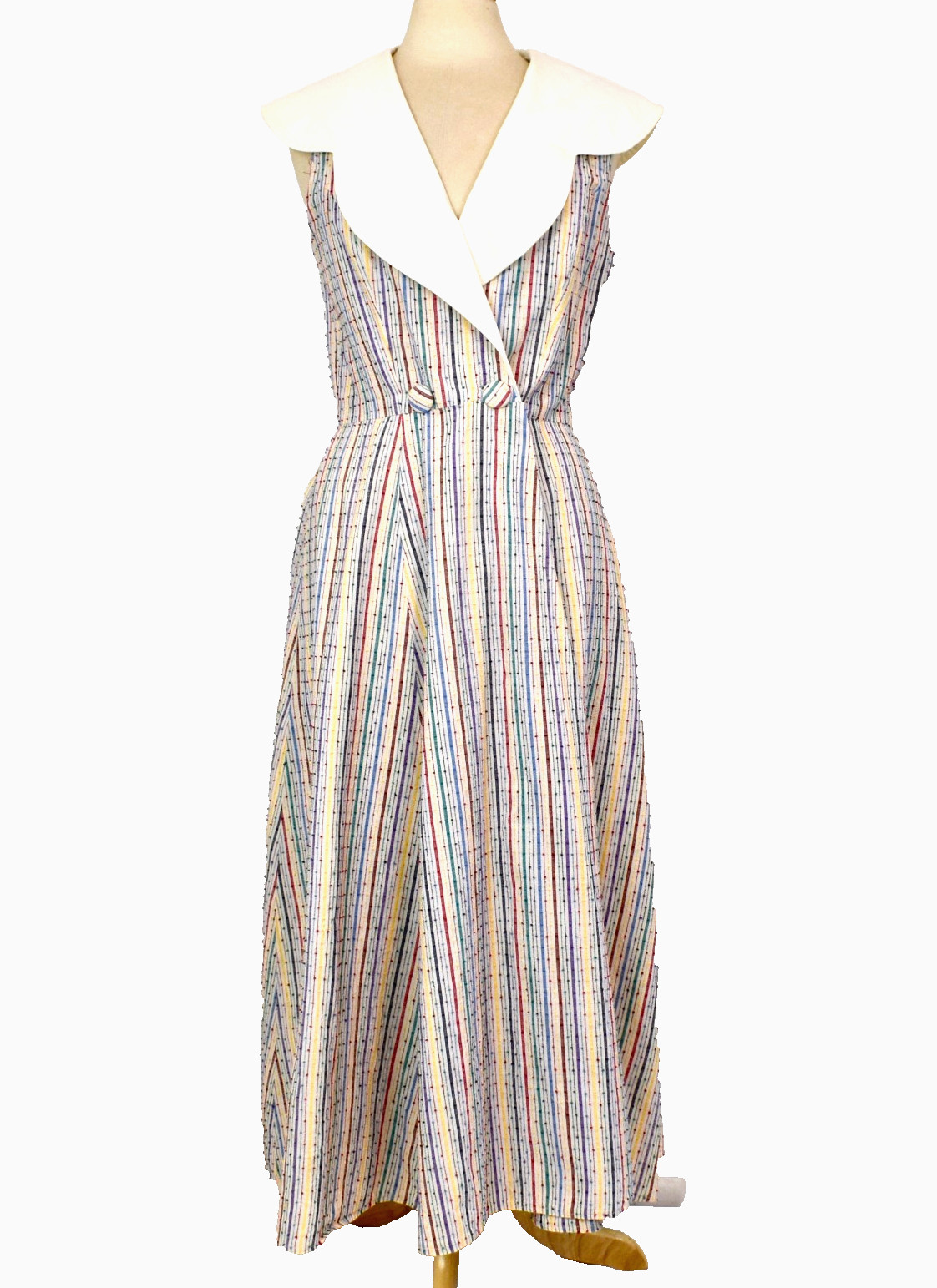 Vtg 30-40s Rainbow Stripe Sleeveless Day Dress House-Beach-Sundress Maxi M-L