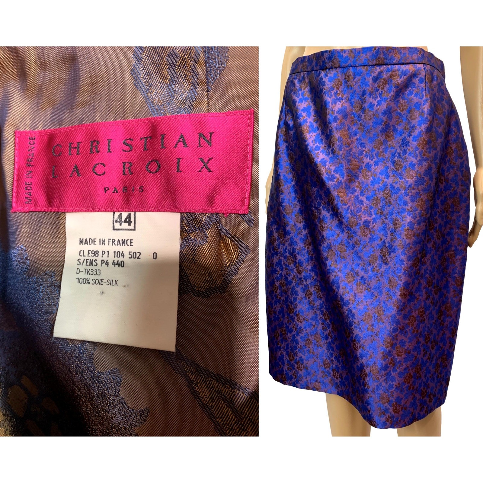 Vintage Christian Lacroix Silk Jacquard Pencil Skirt France FR 44