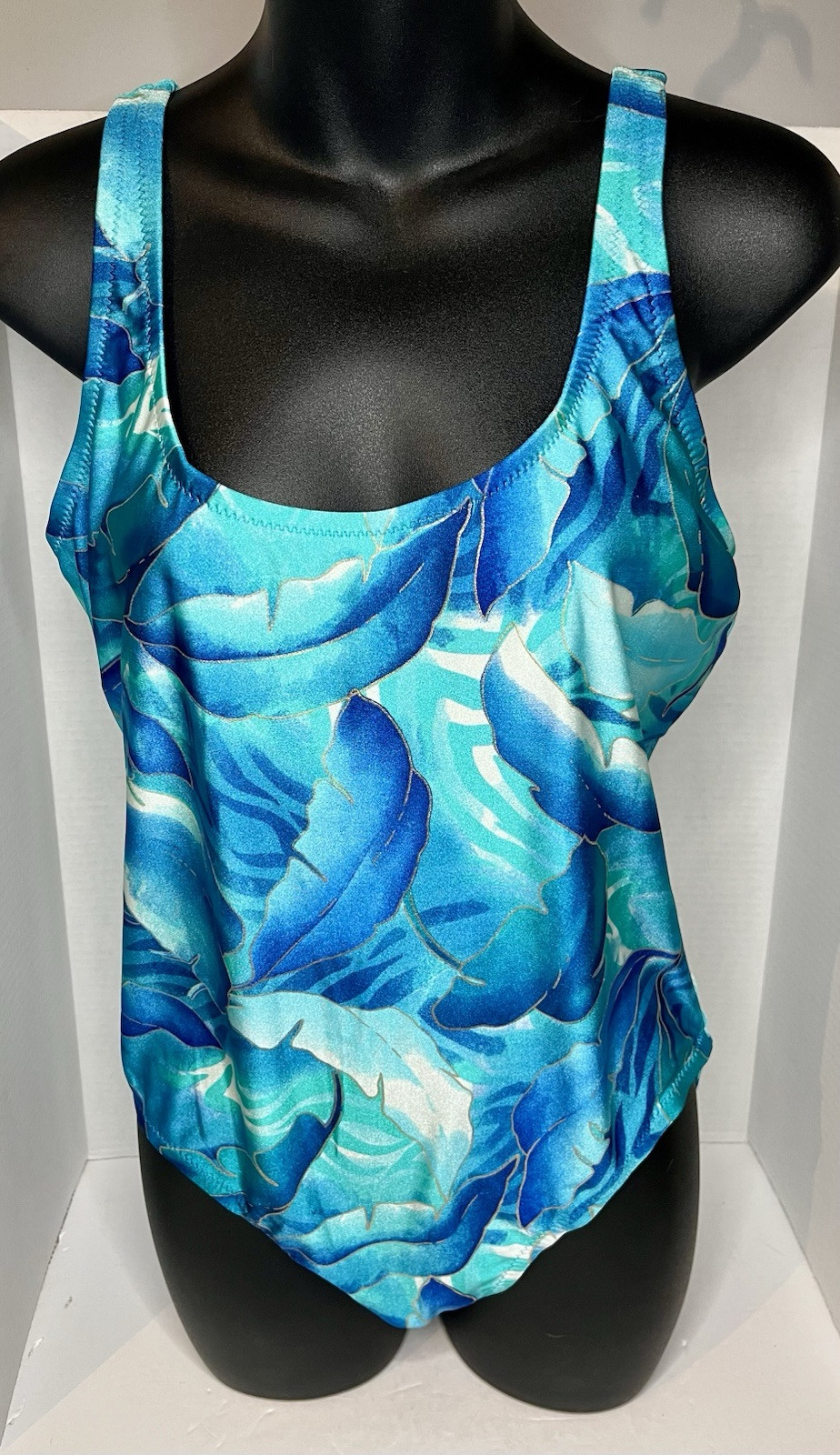 Vintage Sun Streak Newport News Blue One Piece Swimsuit Size 16