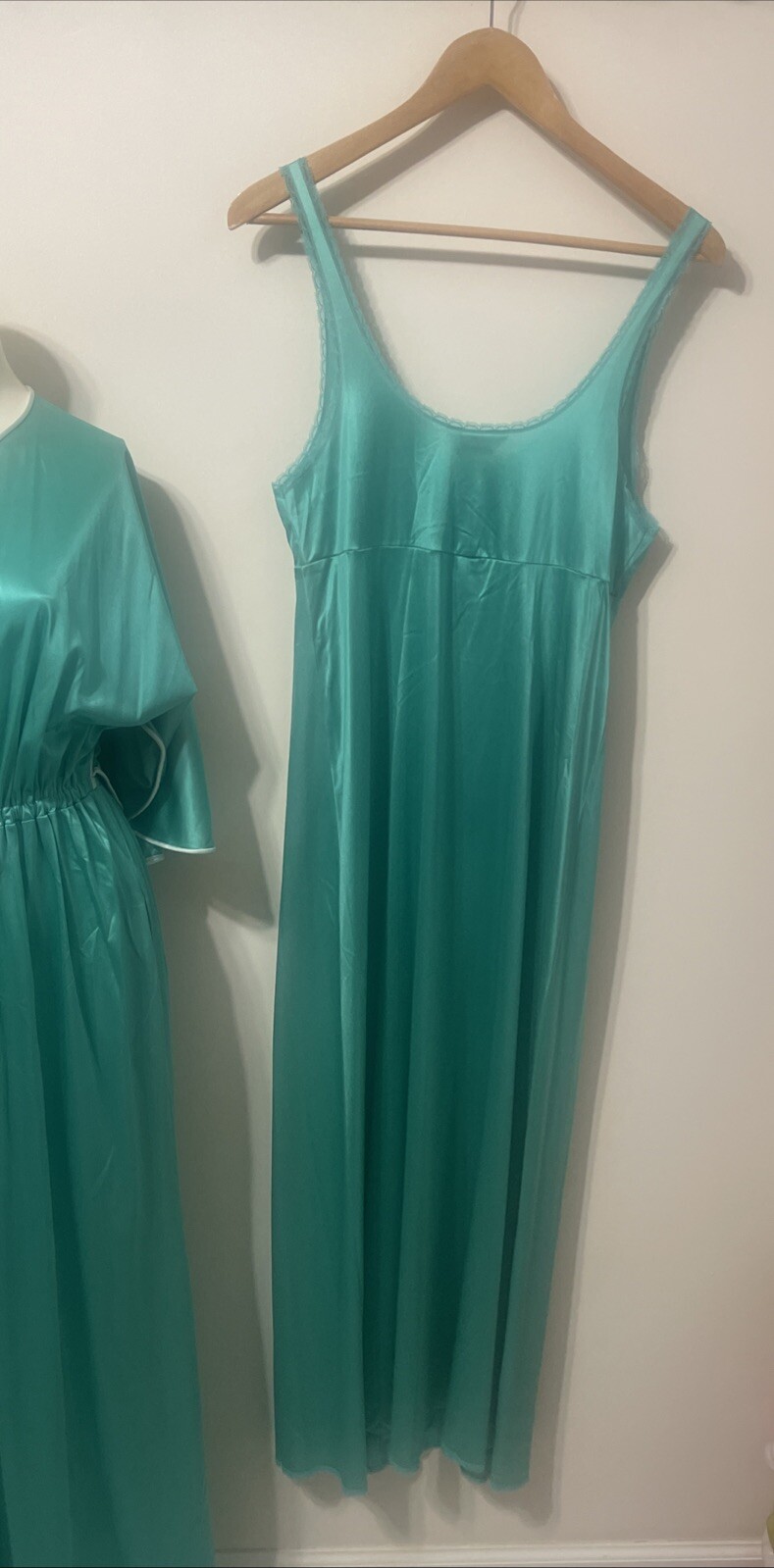 Vintage Vanity Fair Robe Peignoir Dressing Gown Womens M Flutter Teal Boudoir We