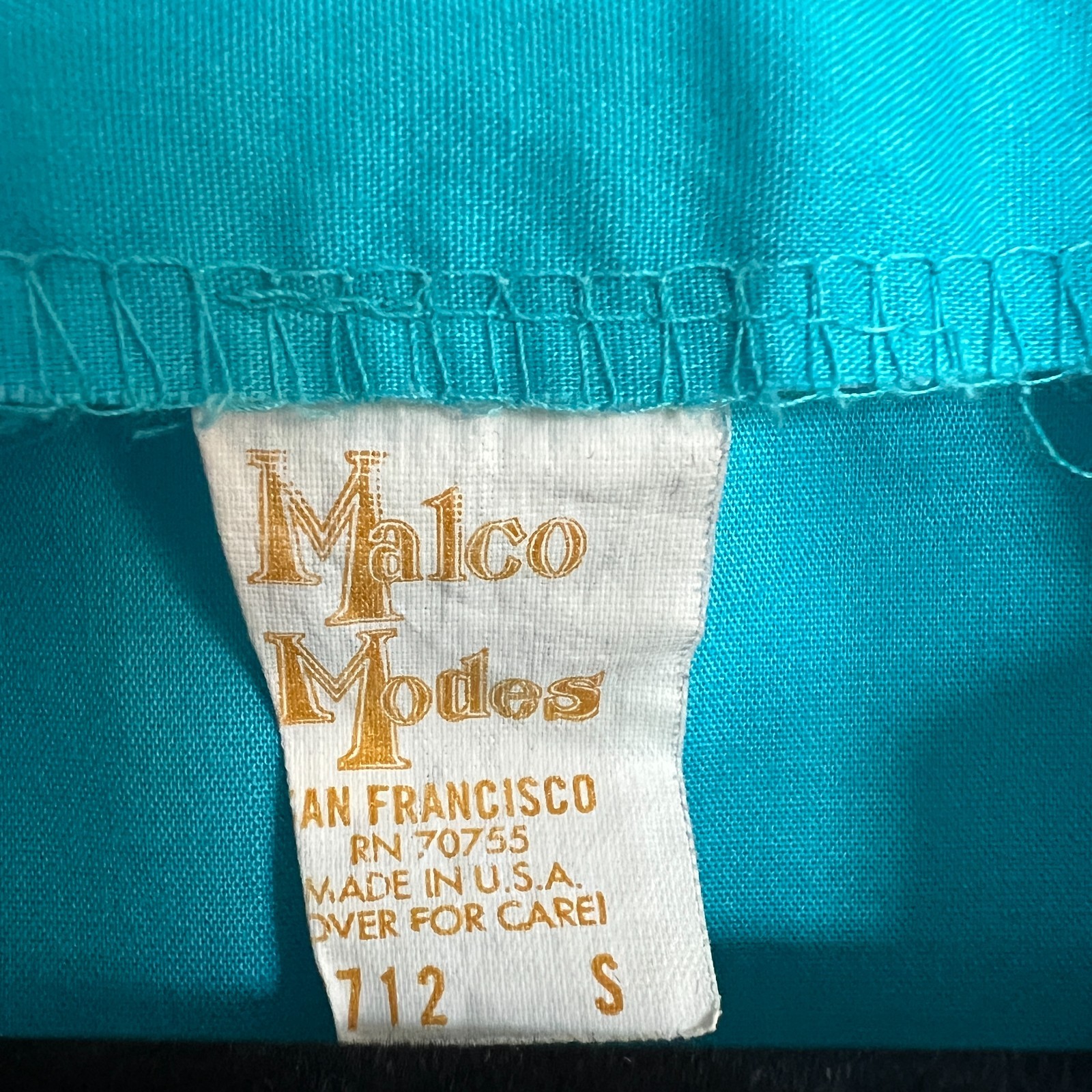 Vintage Malco Modes Turquoise Ruffle Prairie Blouse Size S Cottagecore USA