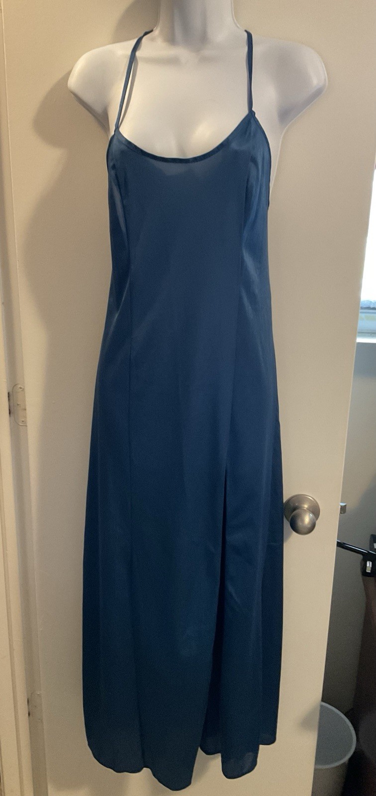 Vintage Teal Gown Long Leg Slit Petra Fashions Size M Silky Sexy Feminine