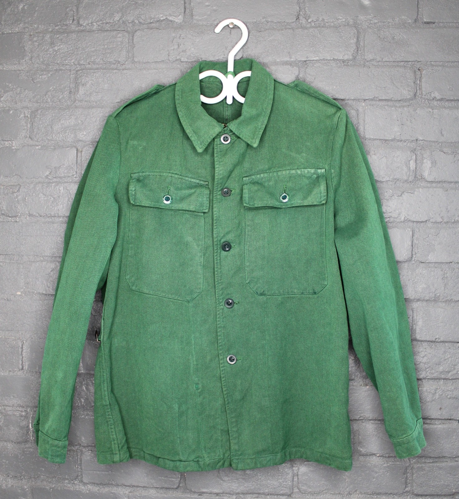 Vintage green heavy denim military unisex 100% cotton jean jacket