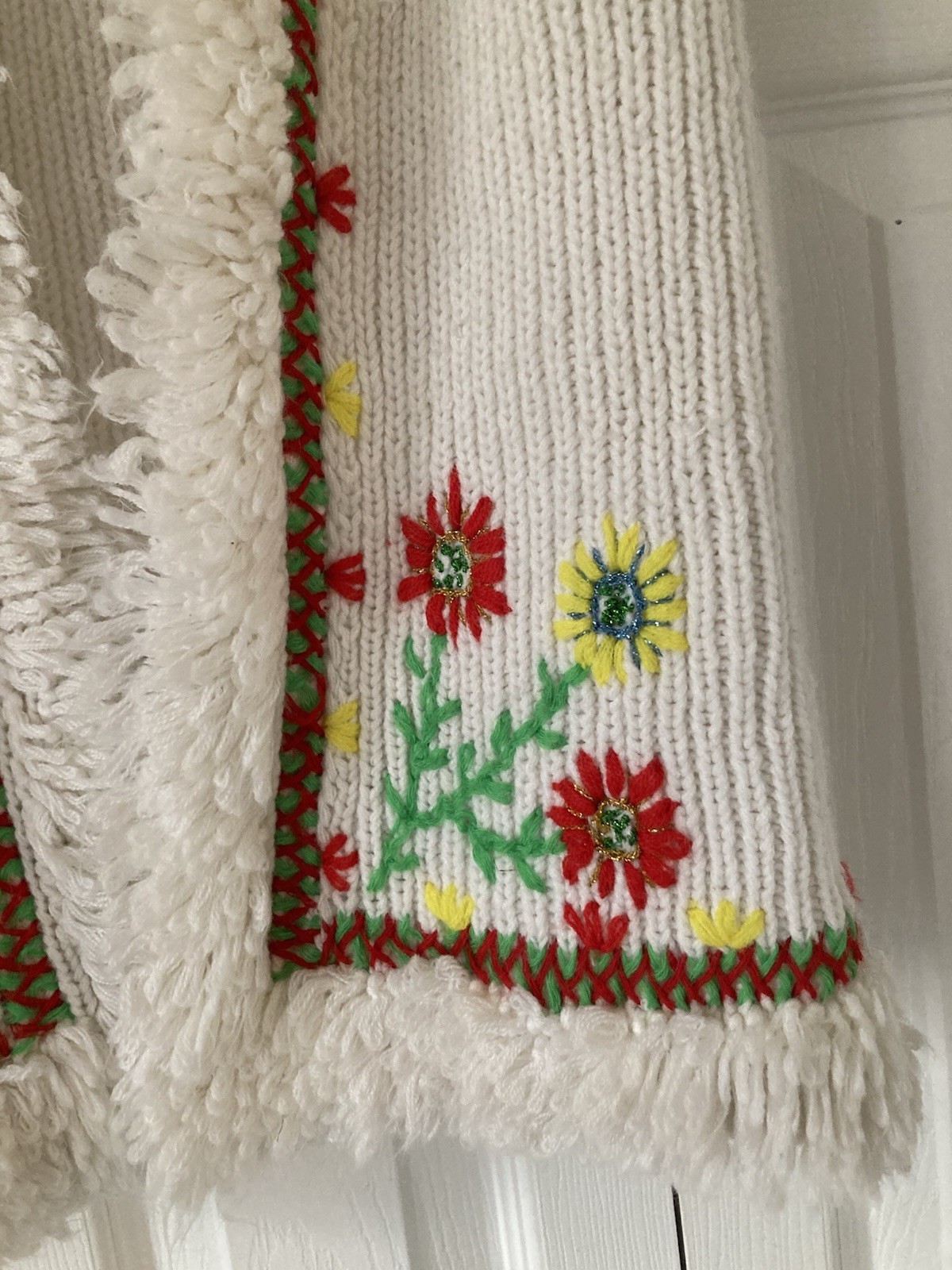 CCT Vintage 70s Groovy Open Sweater Vest Hippie Boho Flowers Small Homemade