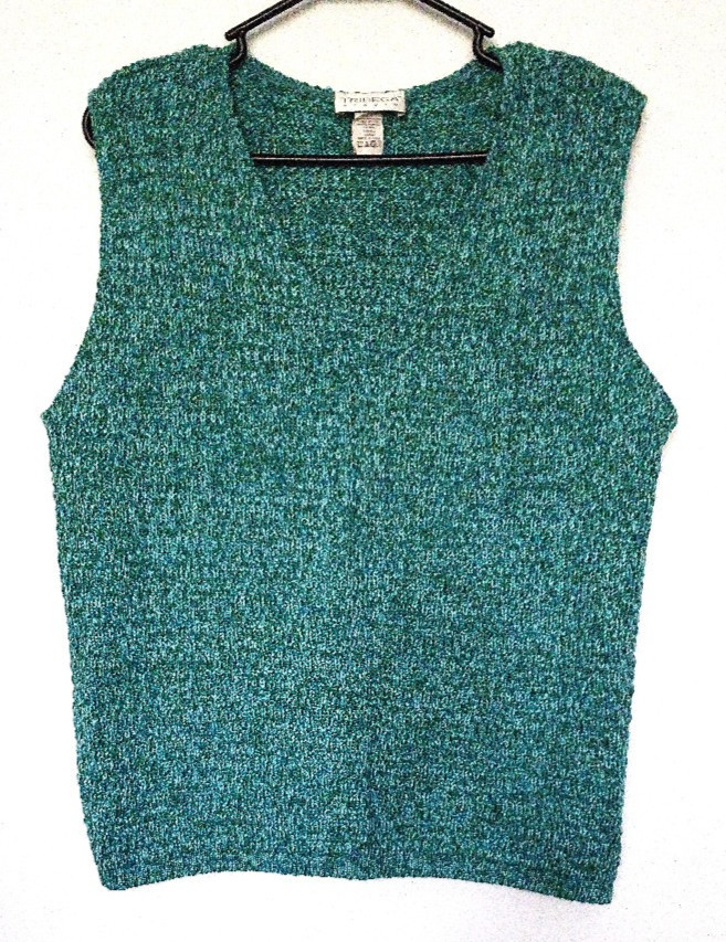 80s Vintage Tribeca Studio Women&rsquo;s Knit Blue Green Sweater Vest Size L