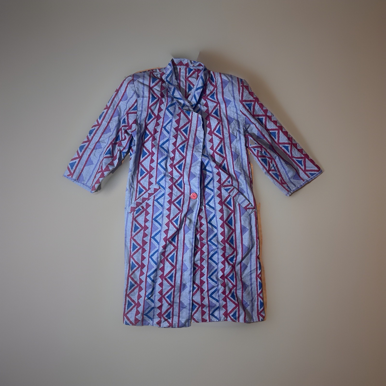 Vintage 1980s Custom Women’s Geometric Duster Jacket Shoulder Pads Colombia Made