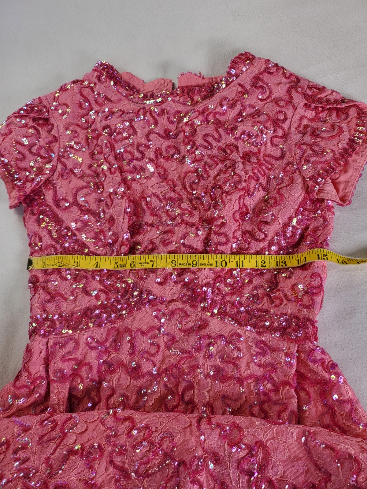 1960&rsquo;s Vibrant Pink Shimmering Sequin & Lace Hostess Gown Dress Size 10