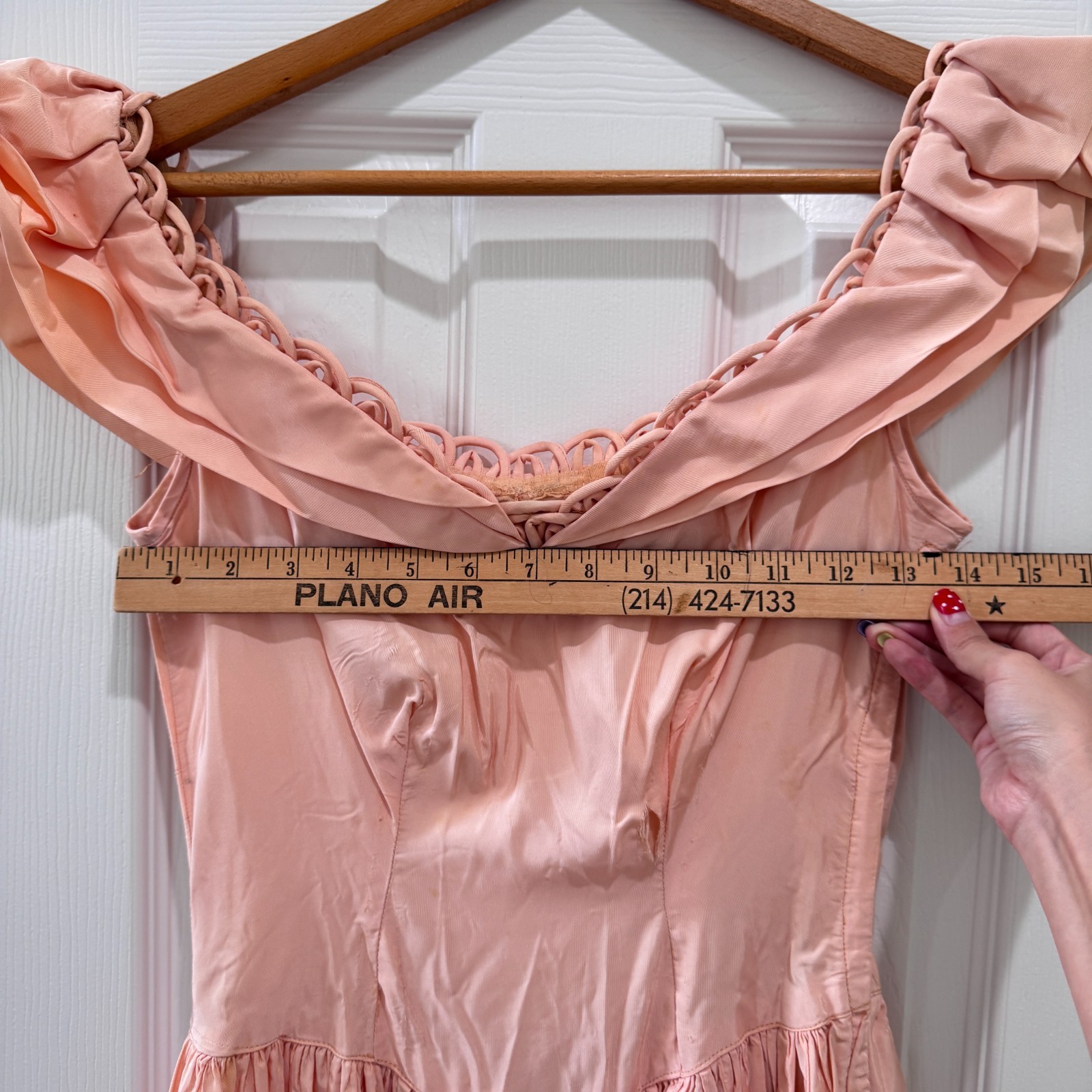 Vintage 40s 50s Peach Pink Taffeta Off Shoulder Gown Peplum Talon AS IS XS