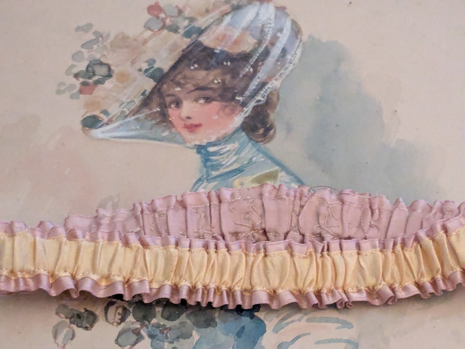 Flapper 1920’S Ribbonwork Silk Garter So Many Flowers Lavender And Yellow
