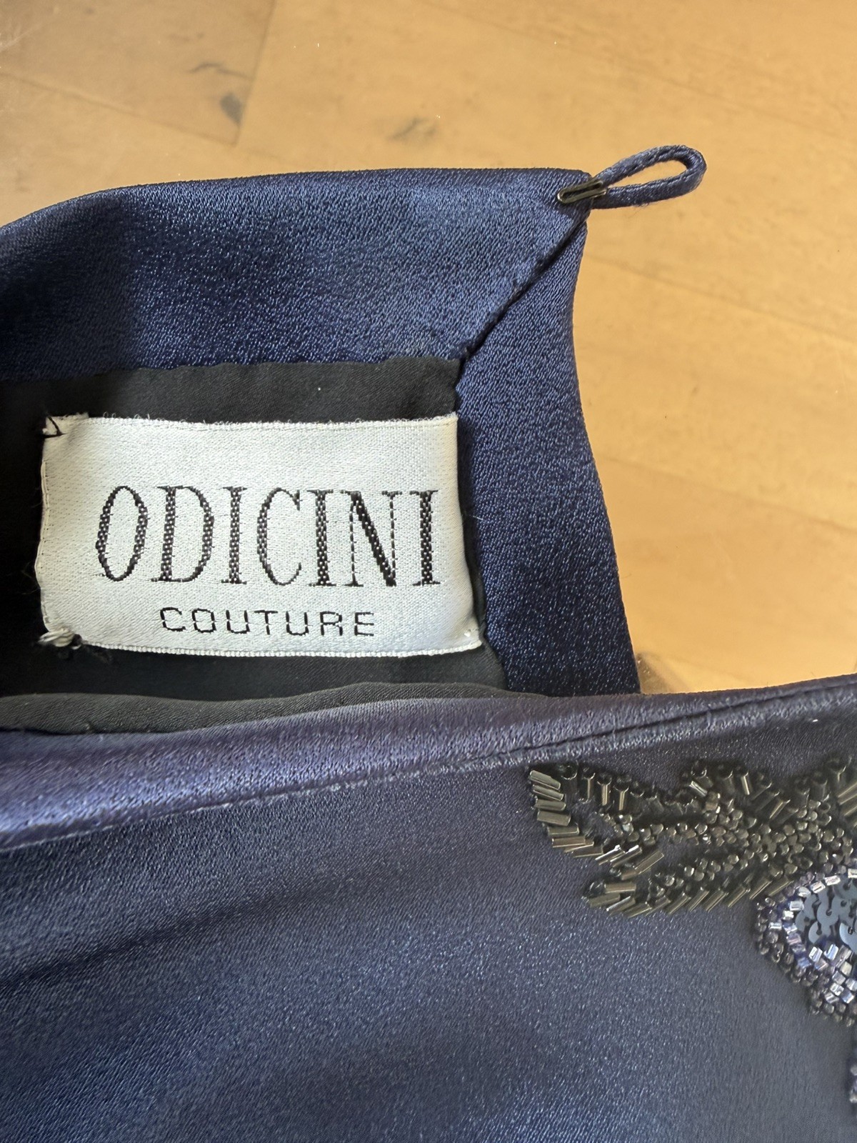 ODICINI Couture Silk Top Vintage 80s Blue Sequin Avant Garde Structured Floral