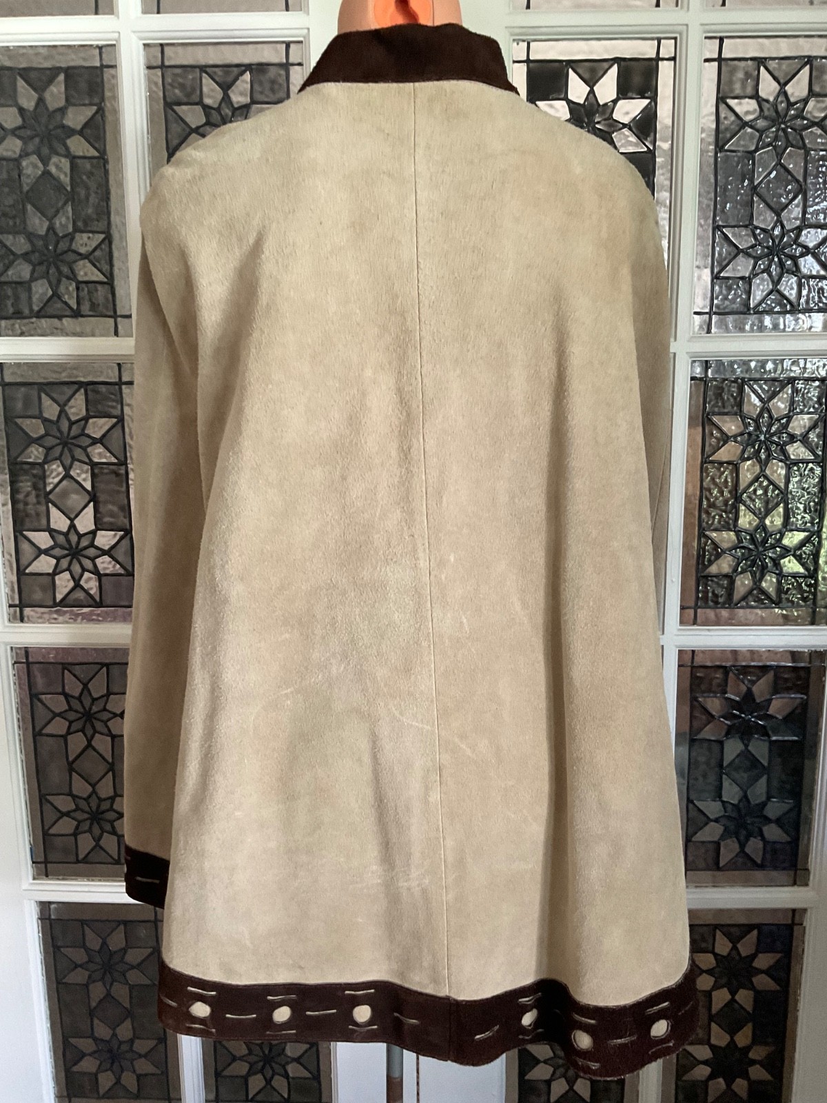 Vintage 1960s Tan Brown Suede Leather Poncho Snap Button Boho Hippie Cape Medium