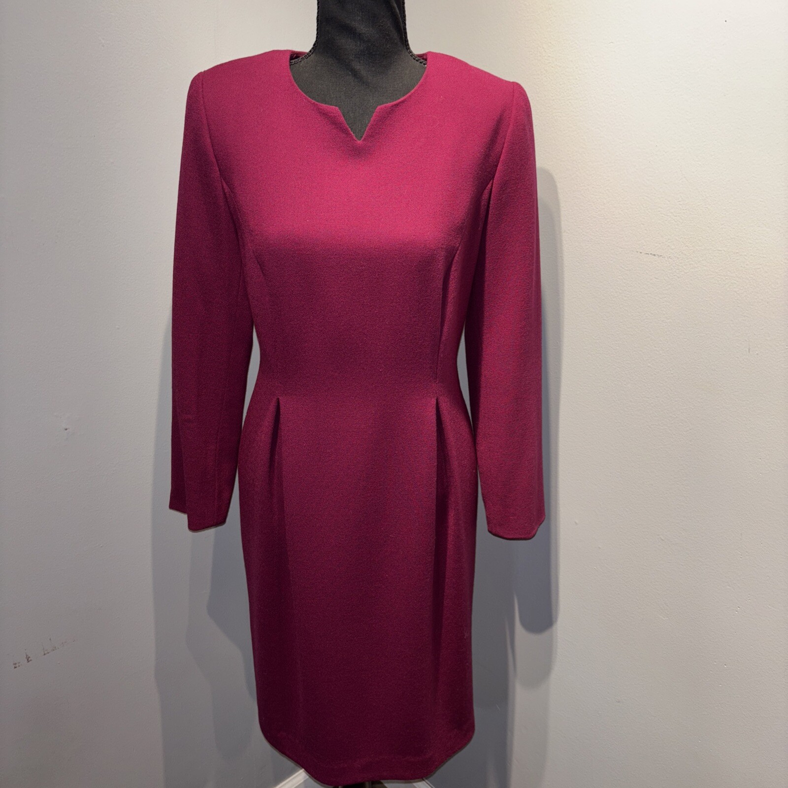 Vintage Maggy London Wool Dress Purple Long Sleeve Sz6P Fully Lined