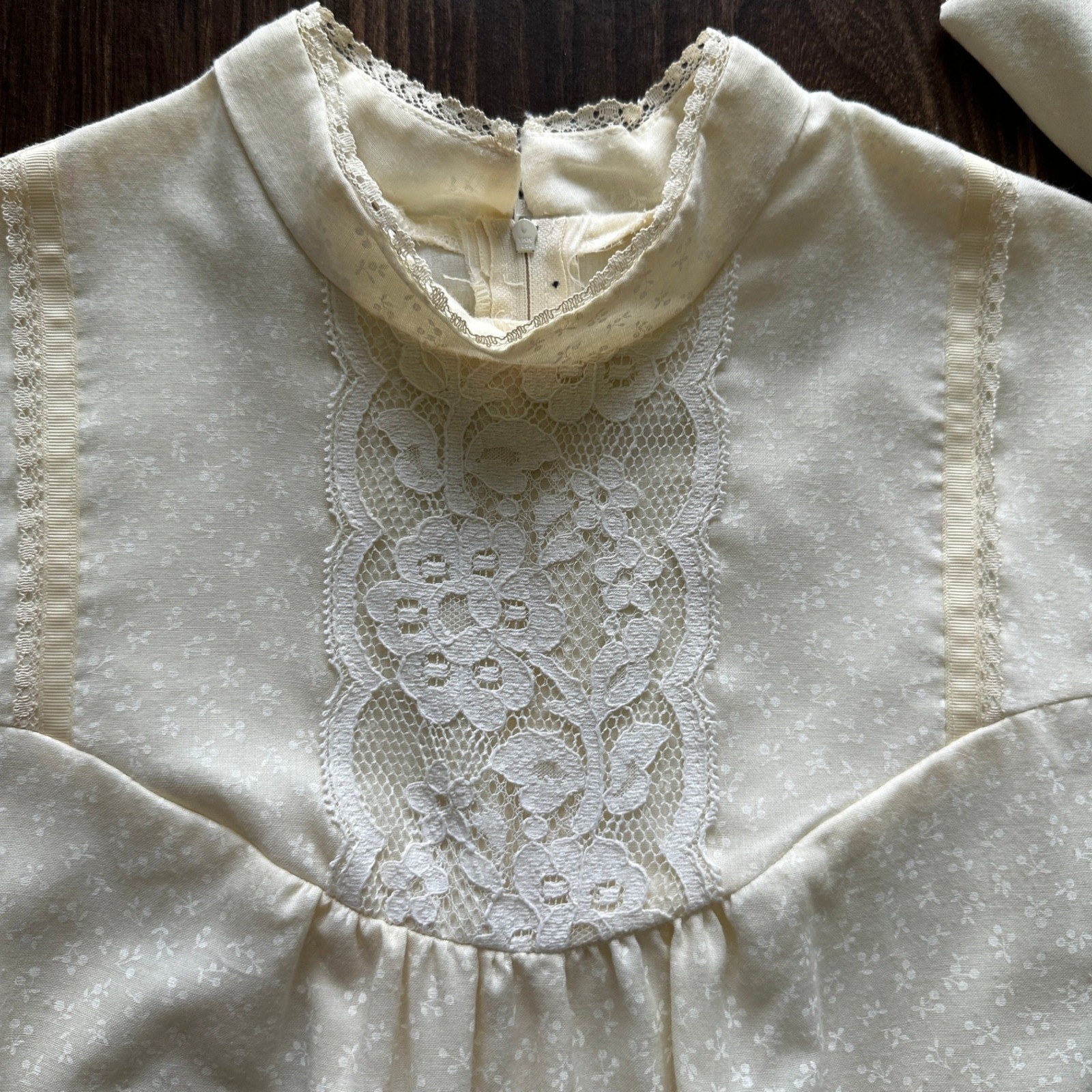 Good Times Hawaii Vintage 70s Cream Floral Lace Tiered Maxi Prairie Dress Ivory