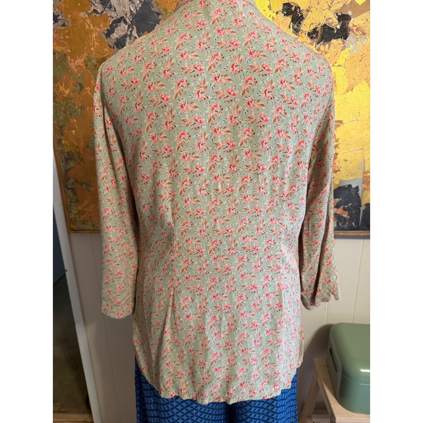 April Cornell Cottagecore Vintage Mini Floral Blouse Diamond Button M