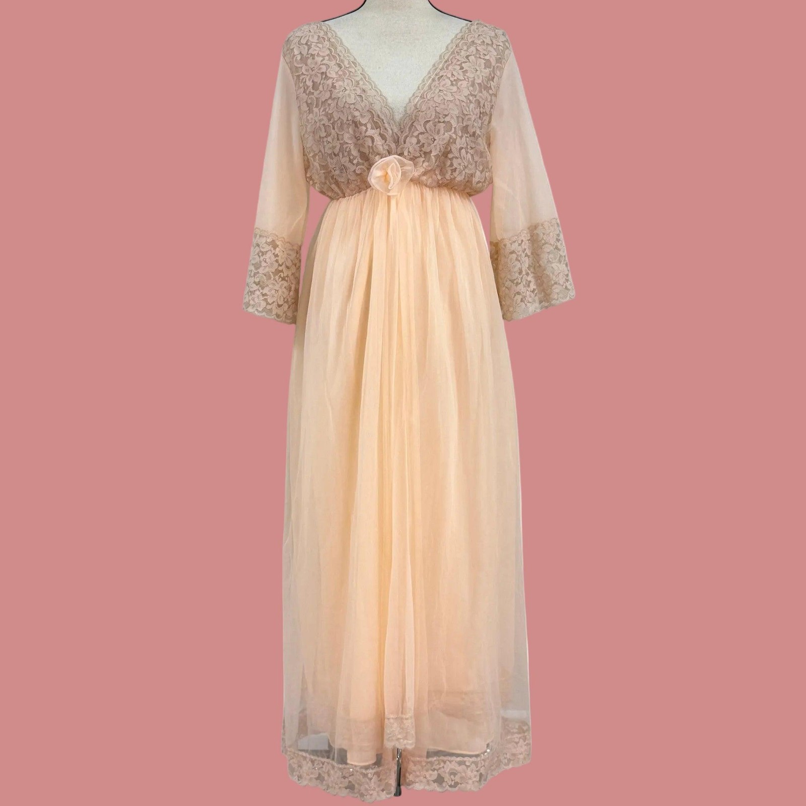 Vintage 1970s Peaches and Cream Nightgown & Maxi Robe Set Small/Medium