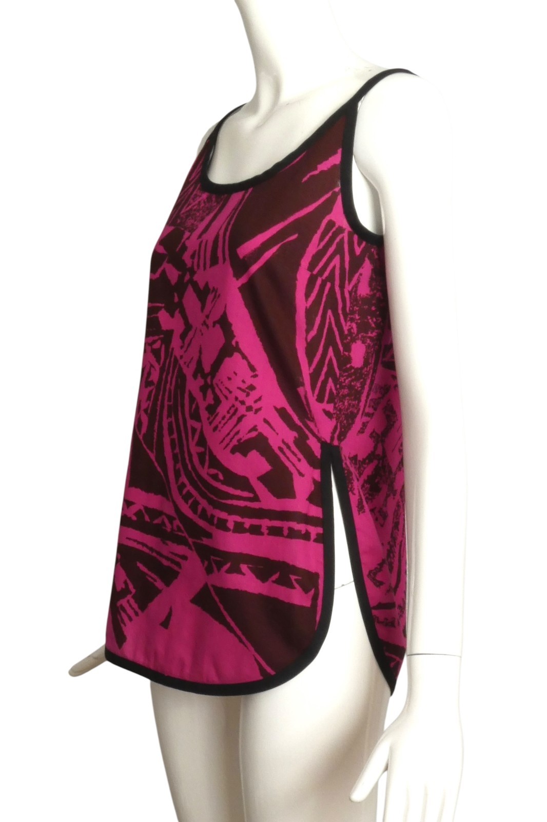 PIERRE CARDIN PRESTIGE – 1980s Raspberry Linen Print Tank, Size-4