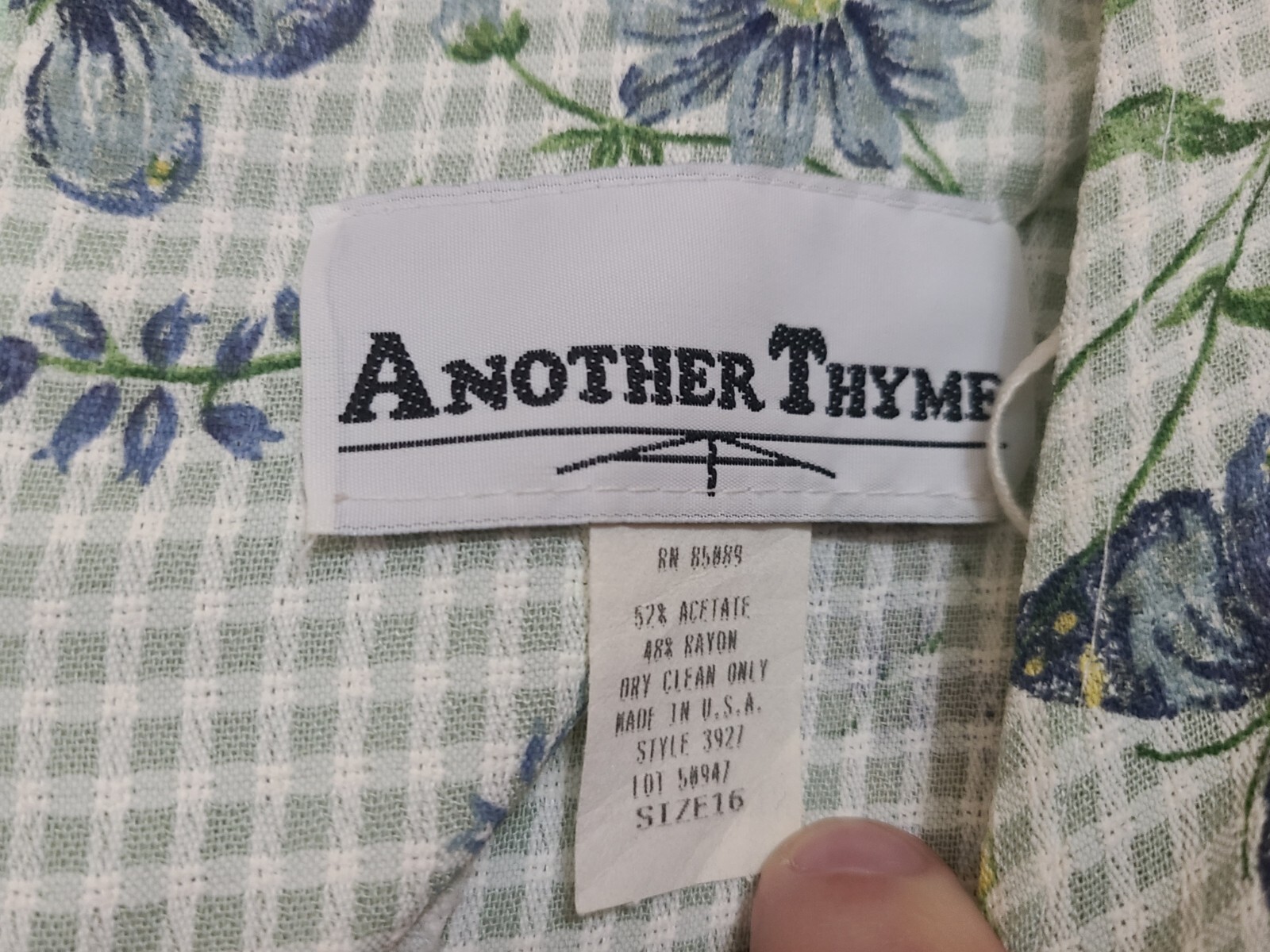 Vtg Another Thyme Green/White Gingham Check Floral Tie Back Maxi Dress Sz 16