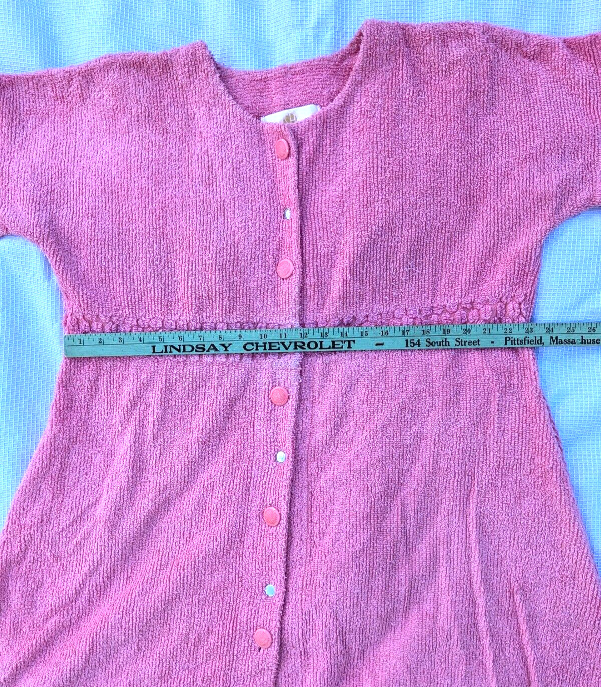 Vtg STAN HERMAN Bubble Gum Pink Chenille Robe Button Front Short Sleeve XXL/OS