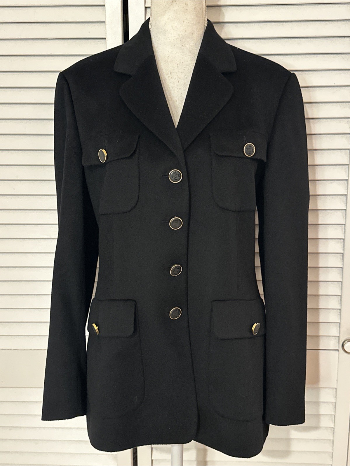 Vintage ESCADA Margaretha Ley 100% Cashmere Black Blazer Size 8 /38 Germany