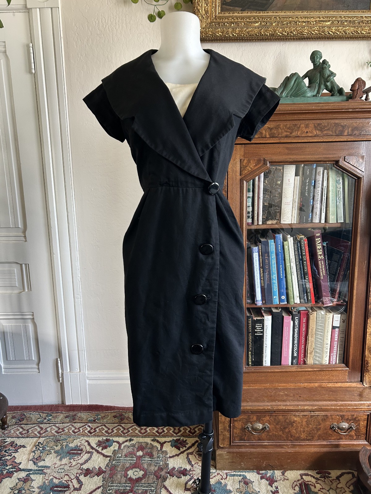 Vintage 1960s 1950s Black Coat Dress Wiggle Pencil Jackie O Chic Midi 32 Waist